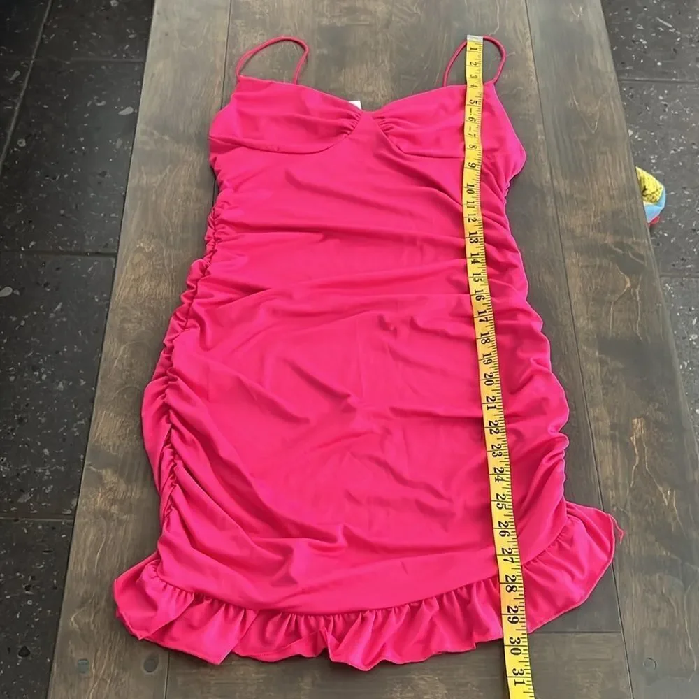 NWT Spaghetti Straps Bodycon Ruffle Hem Ruched Party , Cocktail Mini Dress - Picture 11 of 11